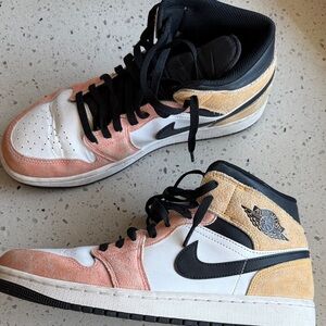 Nike Air Jordan 1 Sneakers in Black, White, and Peach size 10 mens